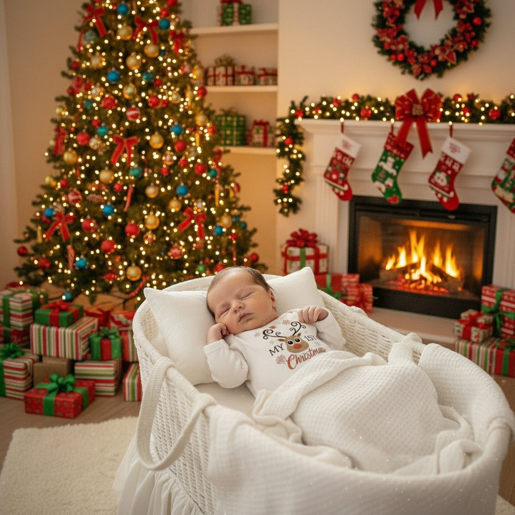 Christmas Newborn Baby White Long Sleeve Jumpsuit