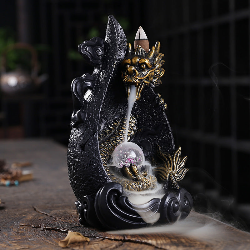 Resin Backflow Incense Burner Smoke Aromatherapy Stove Xianglong LED Light