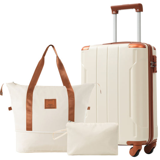 Hard shell Luggage Sets 3 Piece Carry-on Suitcases With Wheels, TSA Lock For Men Women-White