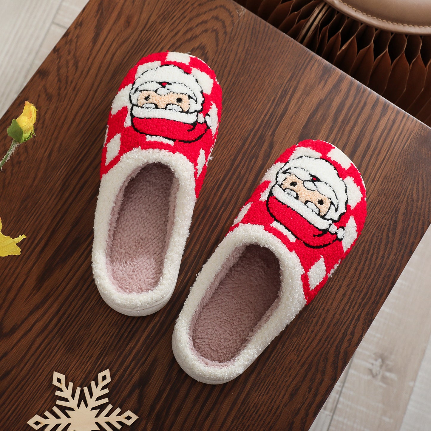Christmas Plaid Santa Claus Winter Indoor Non-slip Floor Fuzzy Slippers