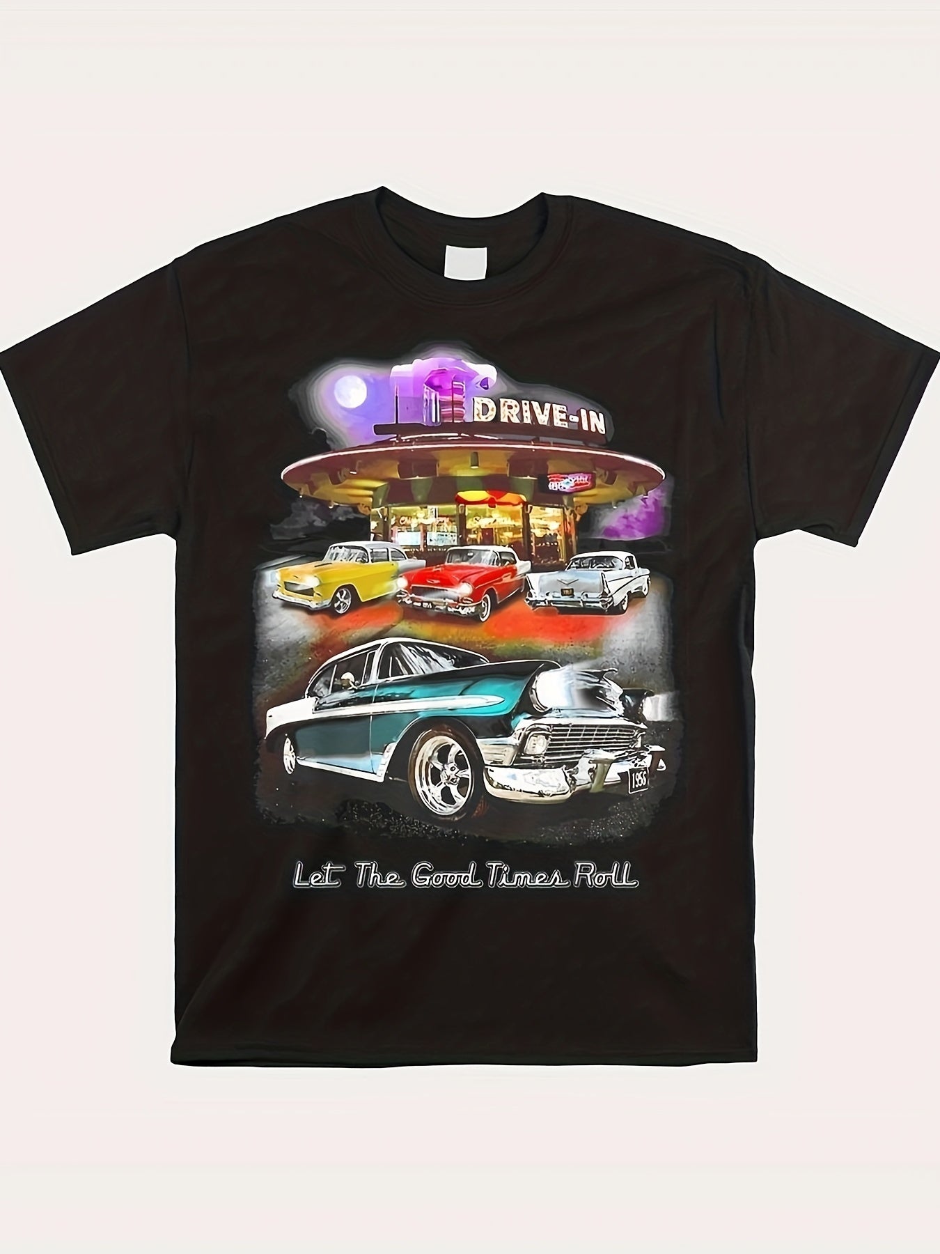 Retro Classic Car Printed Pattern Men's Sports Black Casual Short Sleeved T-shirt