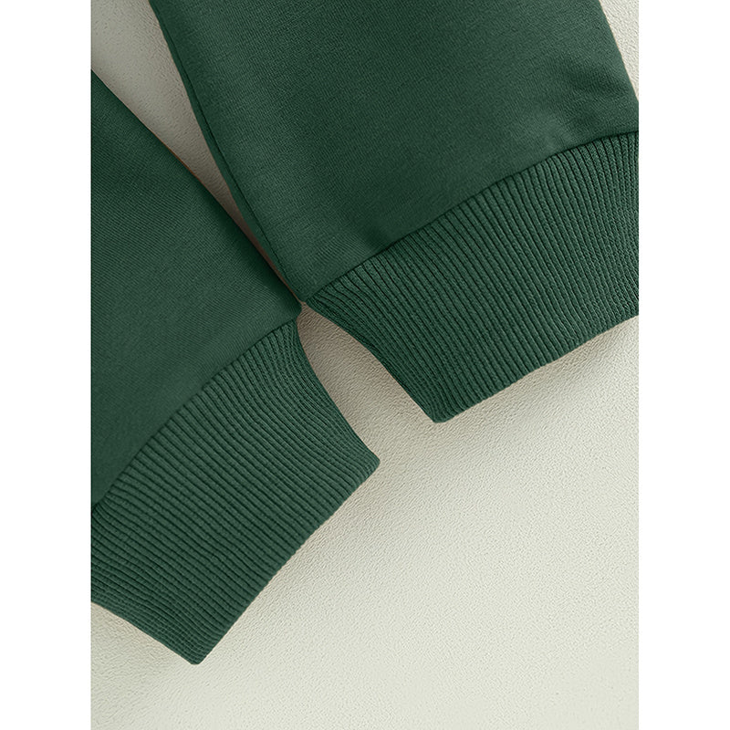 Dark green toddler pants with ribbed cuffs at leg openings