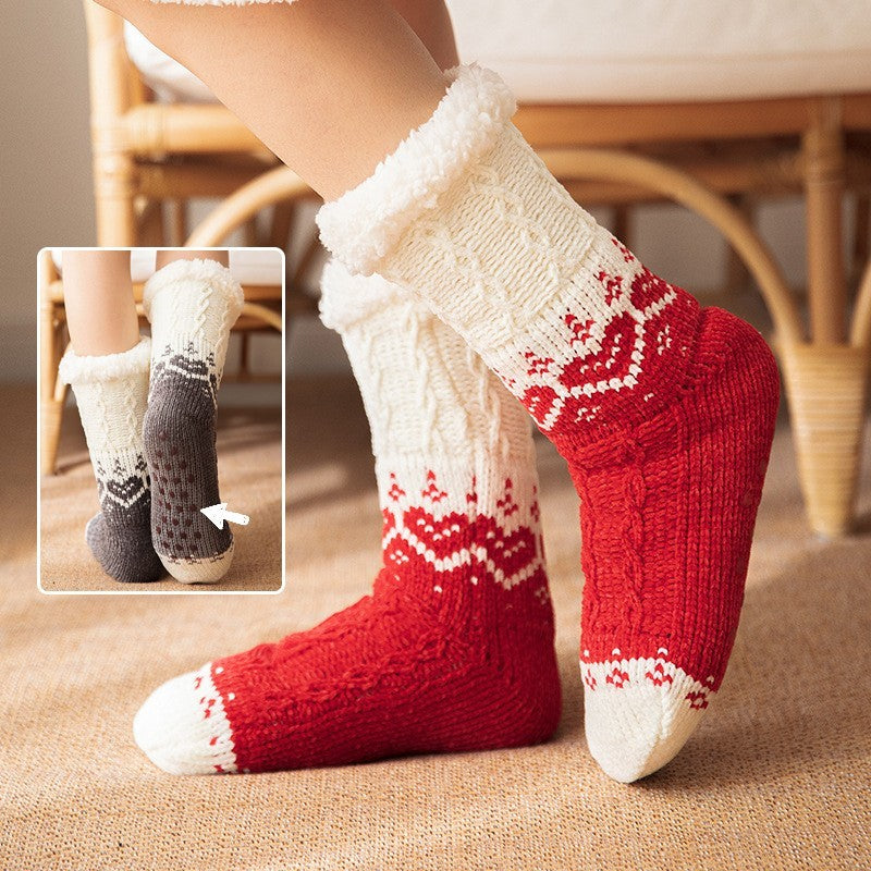 Love Knitted Plush Floor Socks Warm Non-sli Christmas