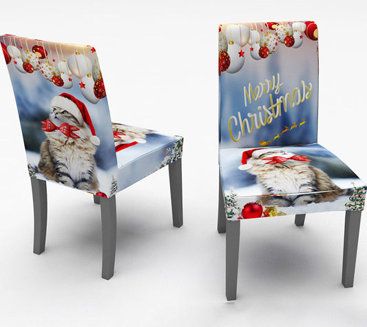 2 Pieces Of Christmas High Back Elastic Chair Cover