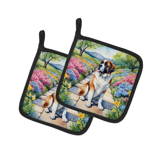 Saint Bernard Spring Path Pair of Pot Holders