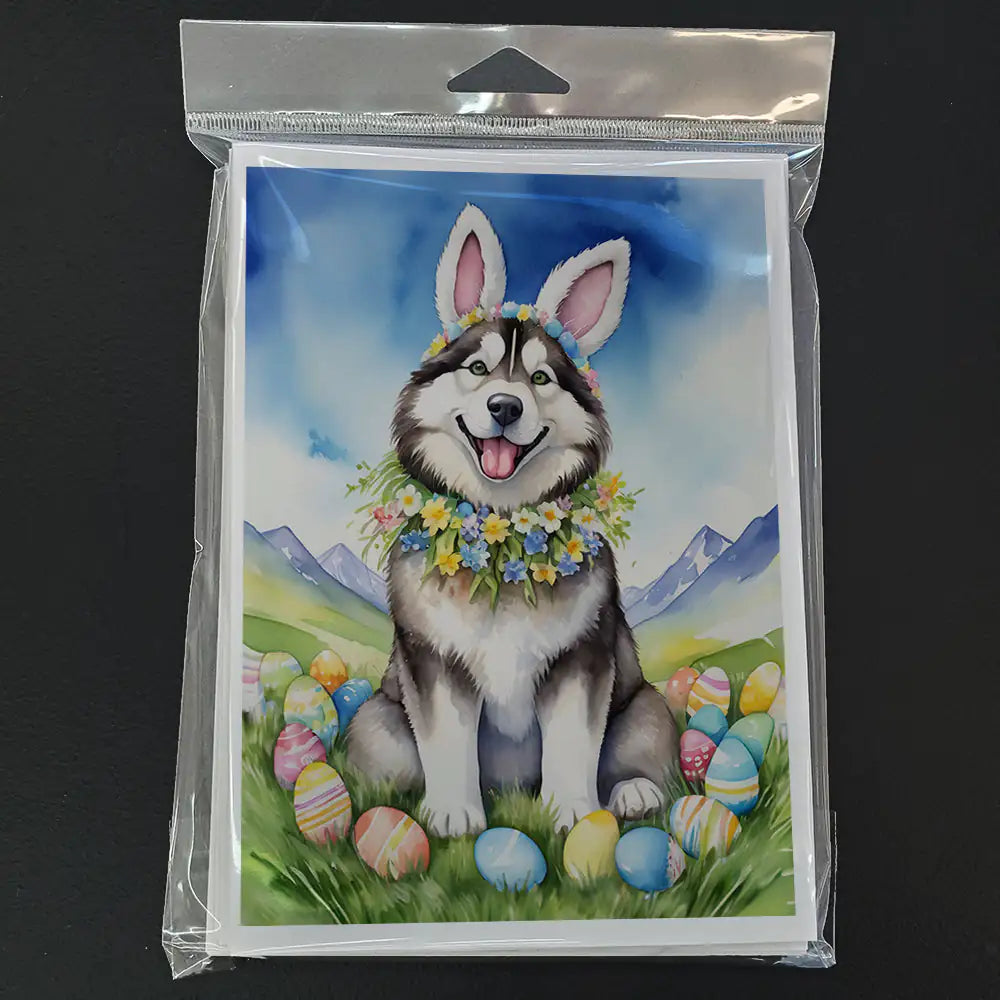 Alaskan Malamute Easter Egg Hunt Greeting Cards Pack of 8