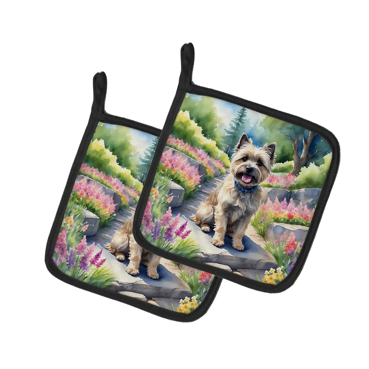 Cairn Terrier Spring Path Pair of Pot Holders