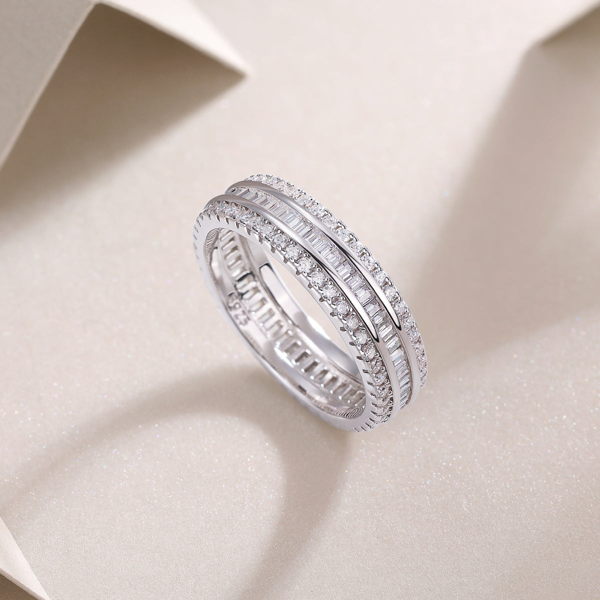 Square Diamond Arrangement, Double Array Diamonds, Luxury Fashion Moissanite Silver Ring