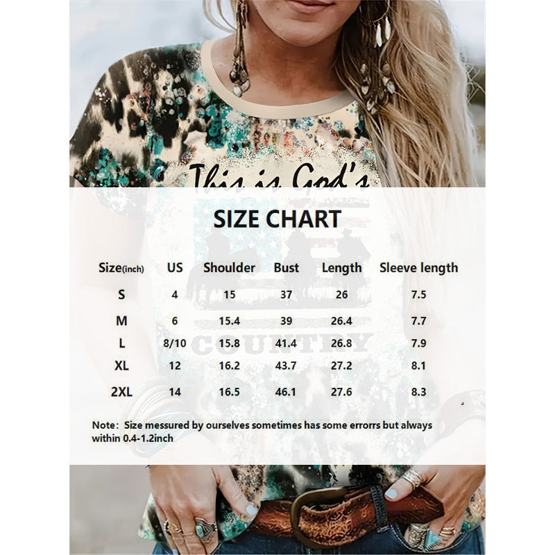 Women's Western Cowboy Print T-Shirt - Loose Fit Crew Neck Short Sleeve Tee, Color Block Design, Breathable Top