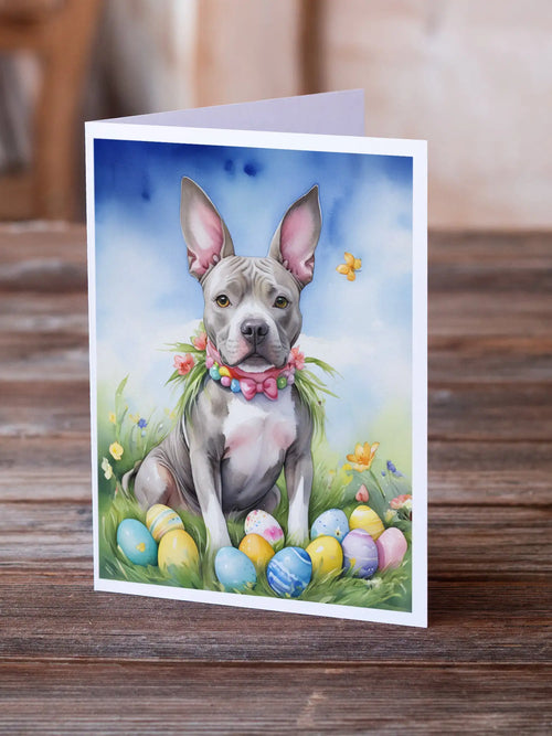 Pit Bull Terrier Easter Egg Hunt Greeting Cards Pack of 8