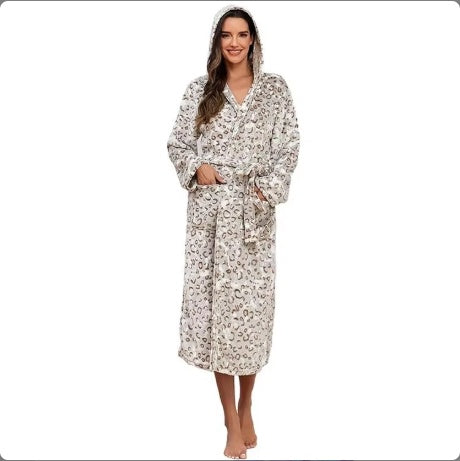 Plush Oversize Winter Soft Warm Long Flannel Bathrobe With Hooded Women Thick Night Fleece