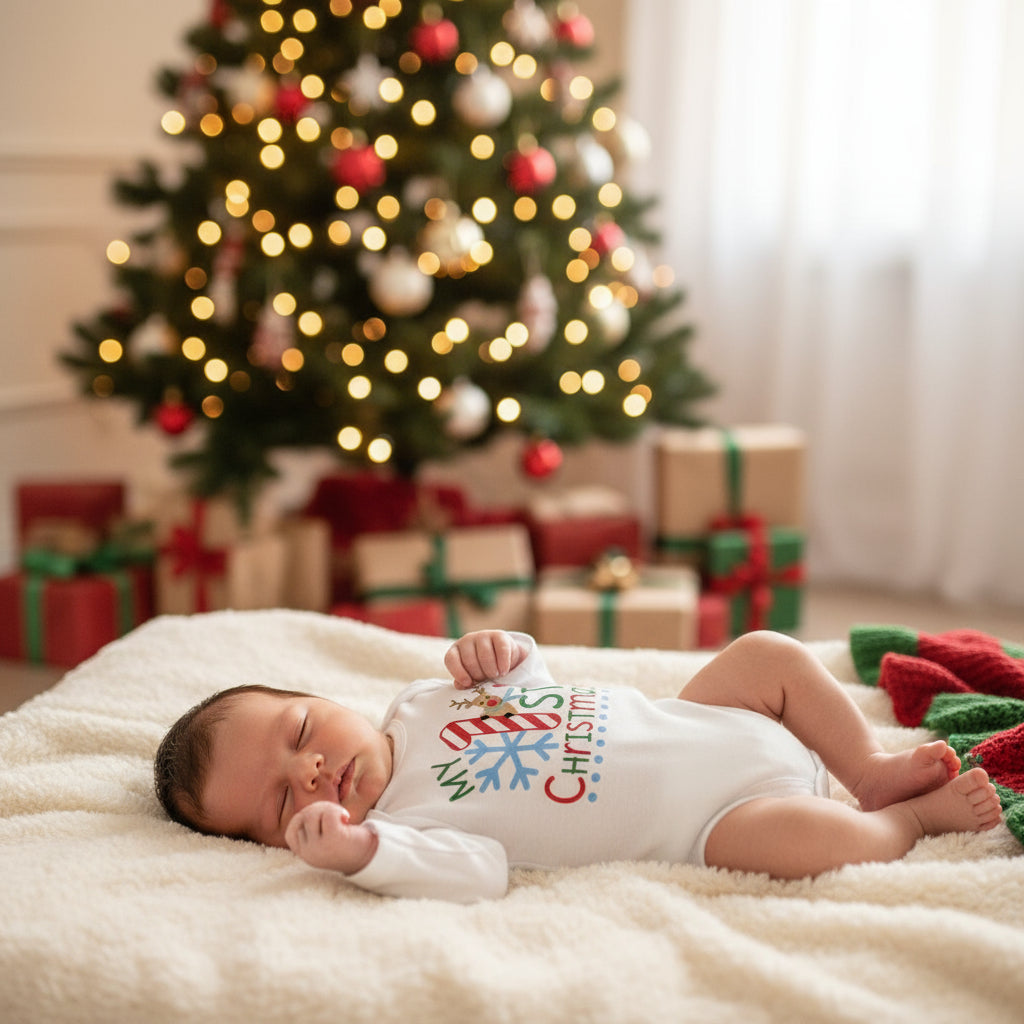 Christmas Newborn Baby White Long Sleeve Jumpsuit