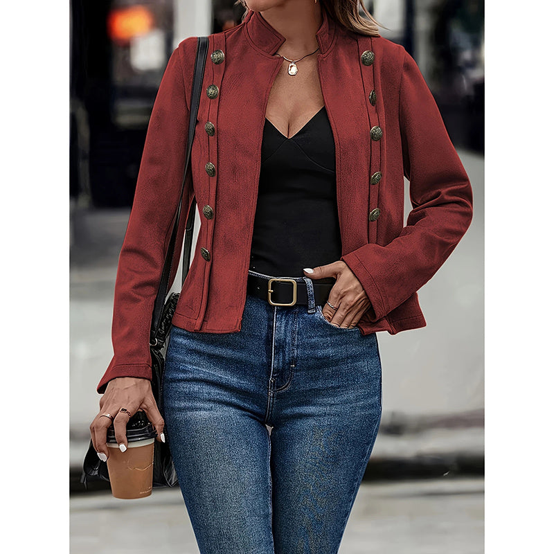 Women's Faux Suede Blazer - Long Sleeve Notch Lapel Open Front Jacket, Casual Business Office