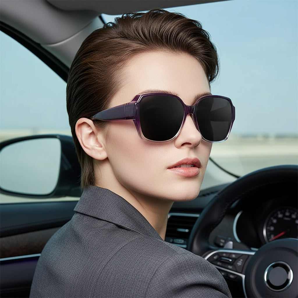 Dual-Use Clip-On Fashion Glasses - Crystals, Stylish Rectangular Design, Unisex, Driving Accessories, Eyewear