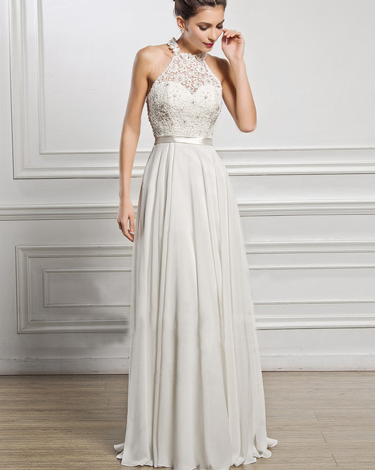 Sleeveless Halter neck Wedding Temperament Bridesmaid Dress
