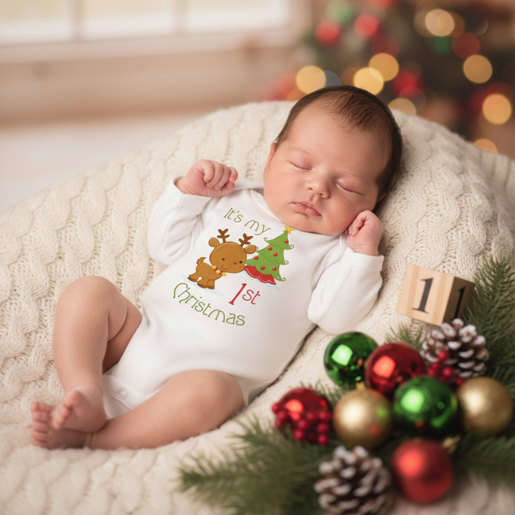 Christmas Newborn Baby White Long Sleeve Jumpsuit