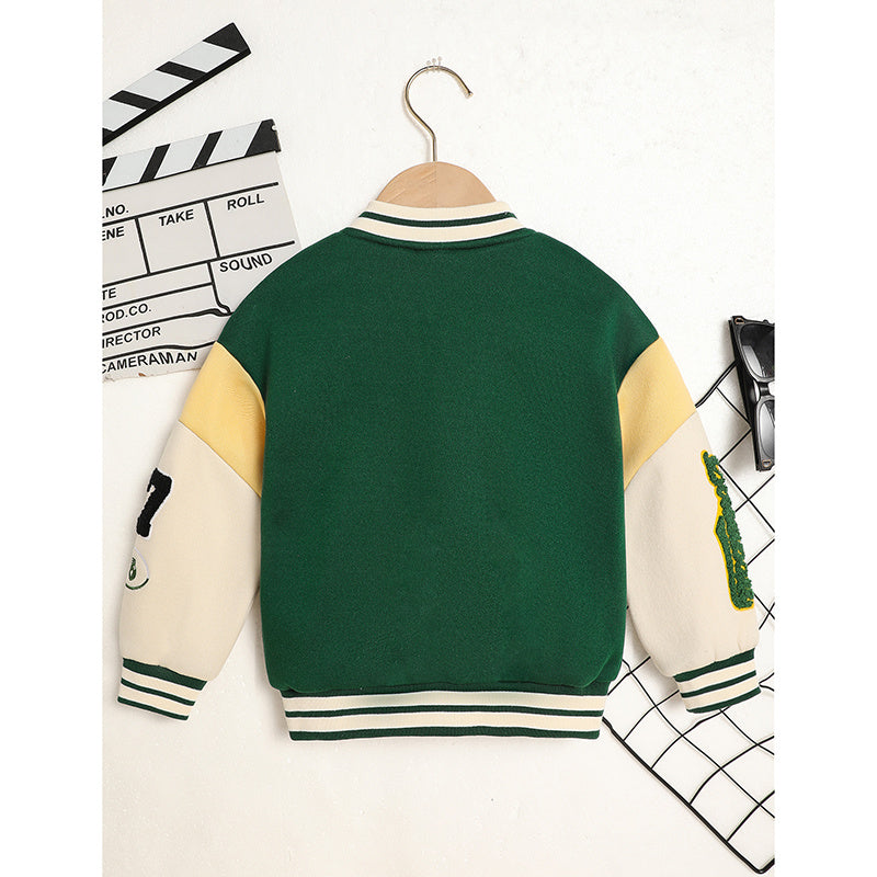Toddler Kids Girls, Boy's Trendy Embroidery Letters Print Jacket Baseball Collar Sports Casual Coat Children's Wear