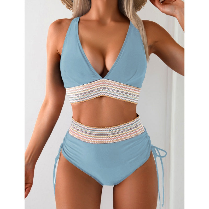Women's High Waisted Bikini Sets Two Piece Tummy Control Swimsuit Color Block Bathing Suits