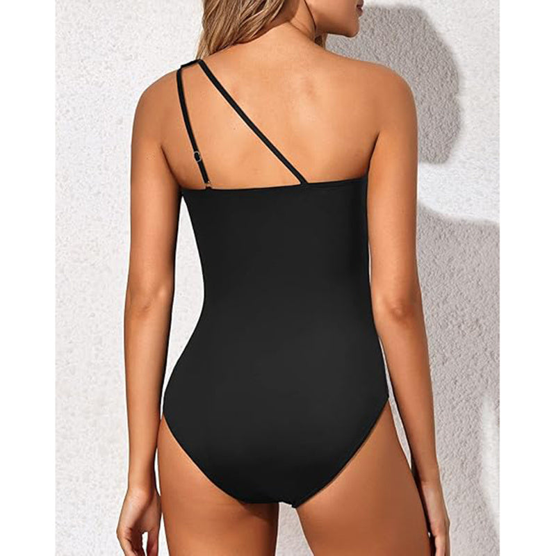 Women's Tummy Control One Piece Swimsuit, One Shoulder Full Coverage Bathing Suit