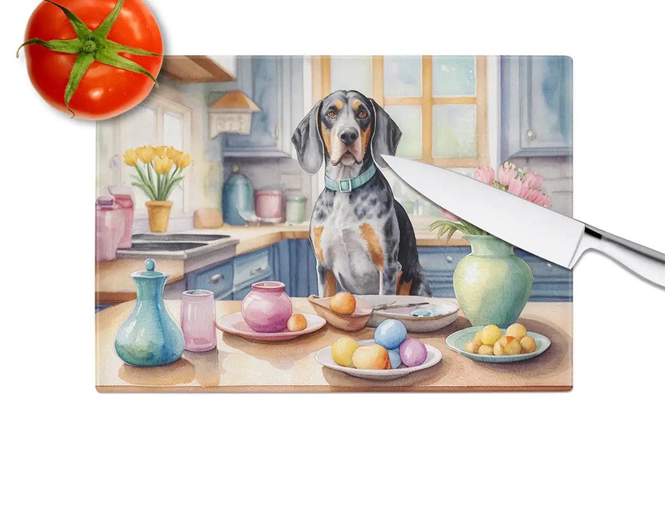 Decorating Easter Bluetick Coonhound Glass Cutting Board
