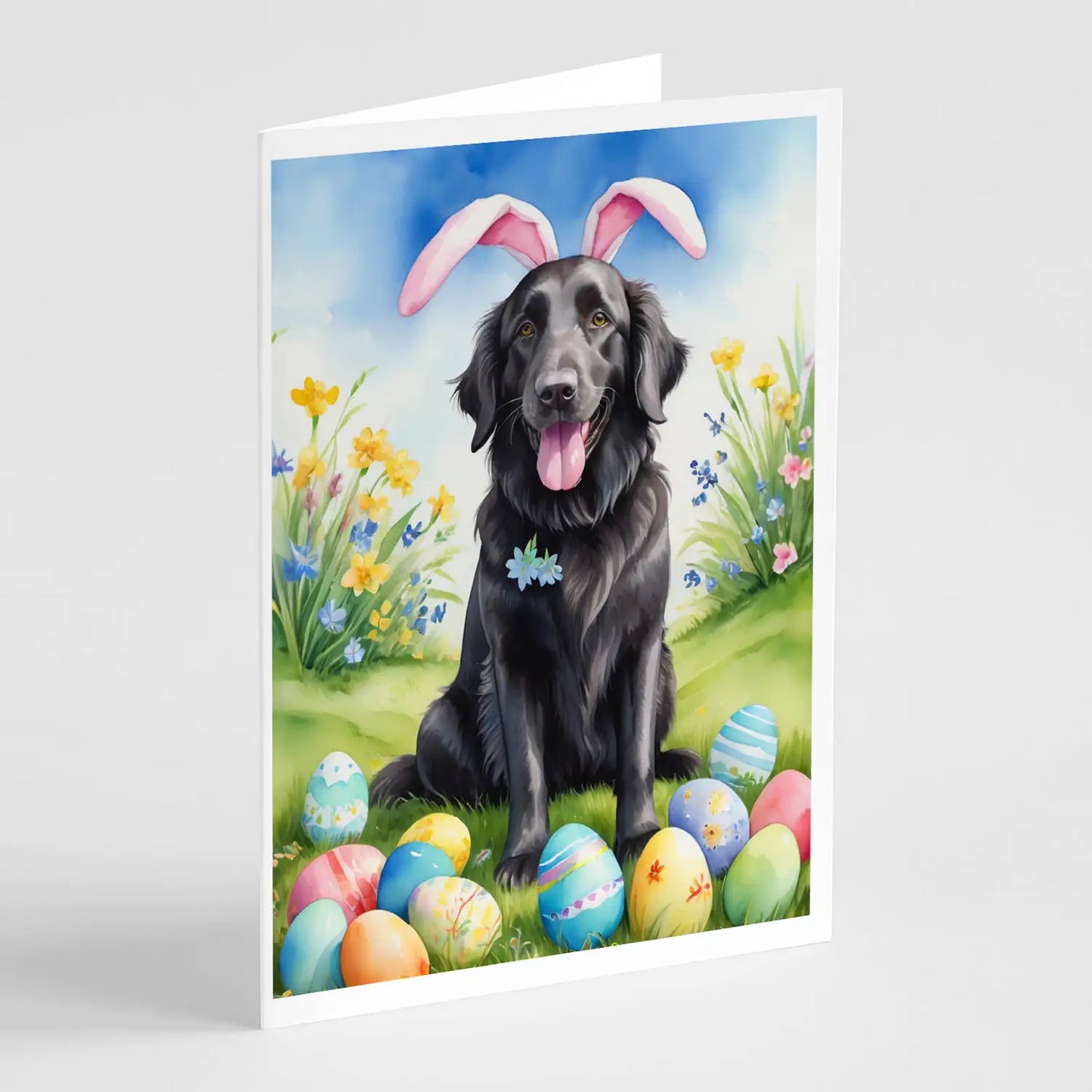 Flat-Coated Retriever Easter Egg Hunt Greeting Cards Pack of 8