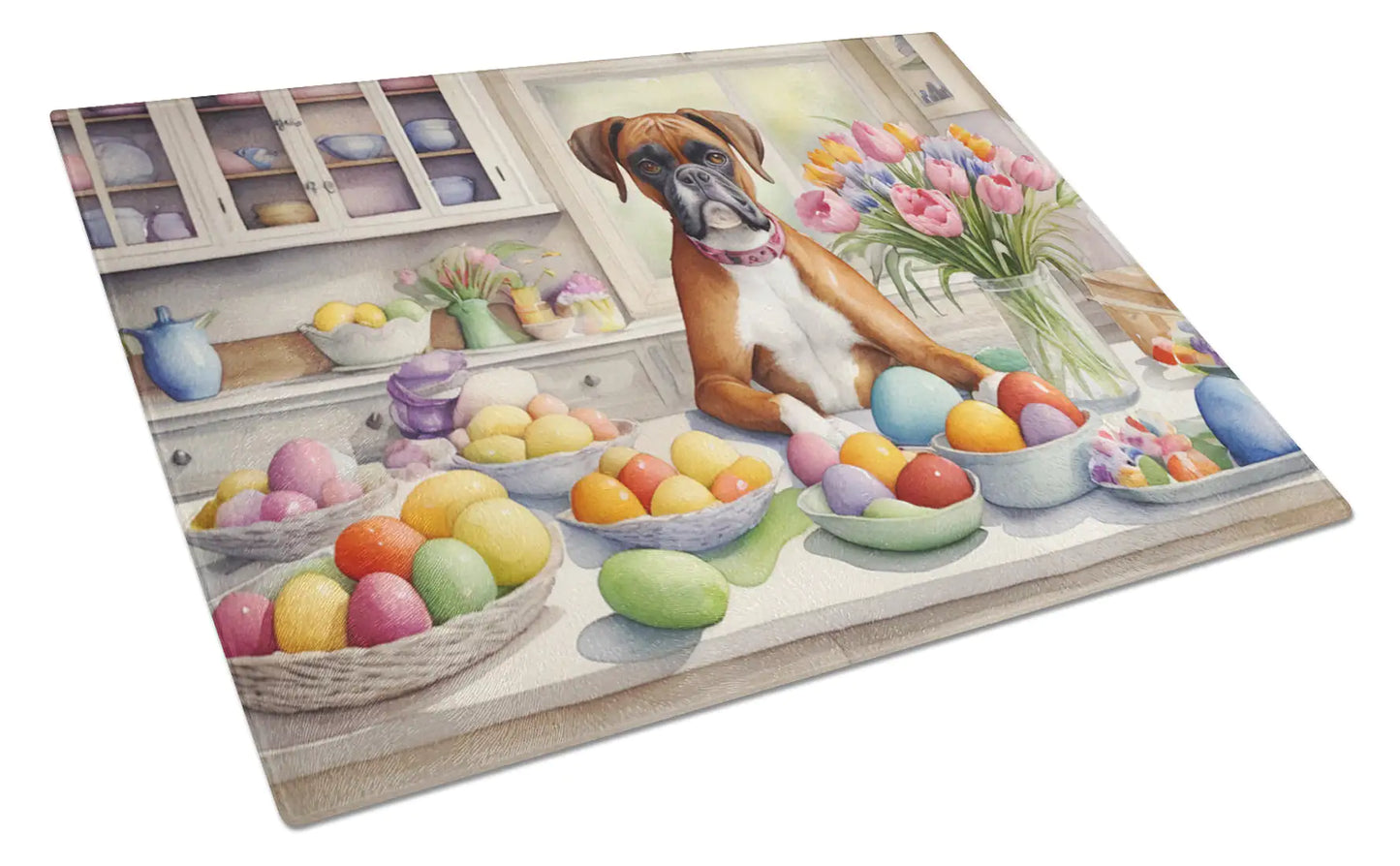 Decorating Easter Boxer Glass Cutting Board
