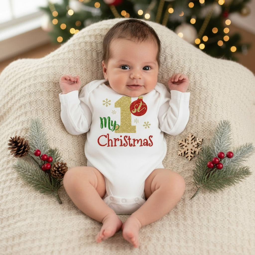 Christmas Newborn Baby White Long Sleeve Jumpsuit