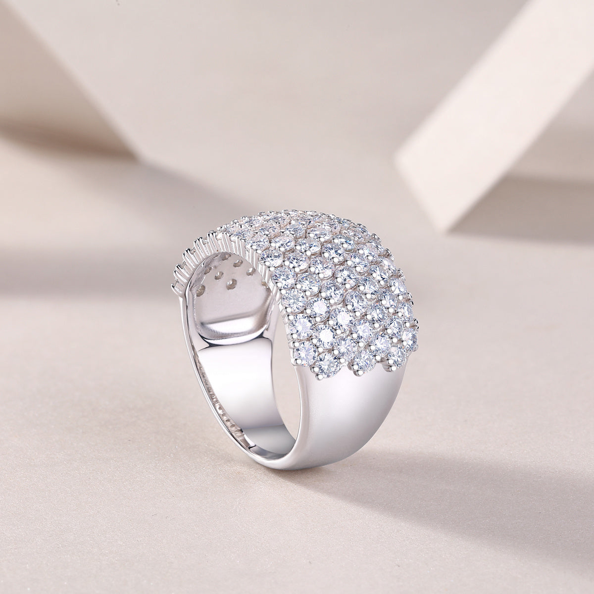 Multiple Row Diamond Wide Rings, Moissanite Rings, Luxury Fashion Silver Rings