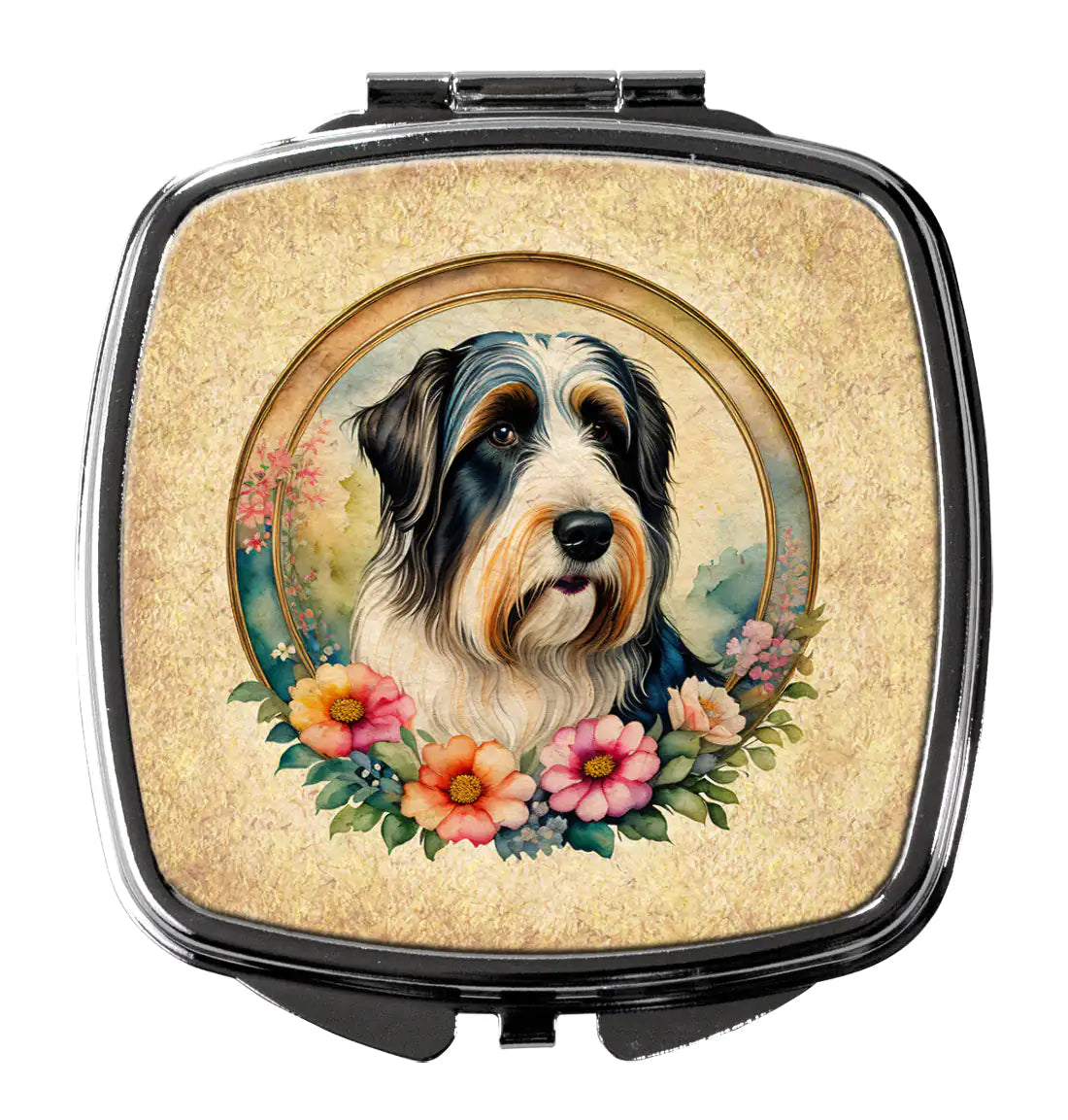 Bearded Collie and Flowers Compact Mirror