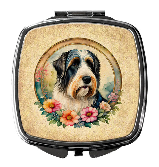Bearded Collie and Flowers Compact Mirror