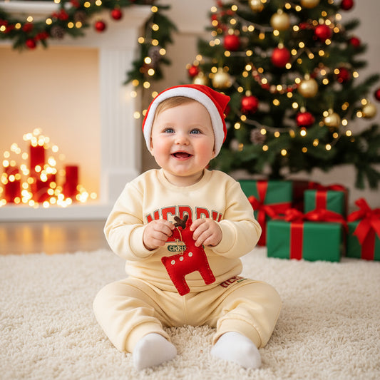 Baby Girls 2Pcs Outfits MERRY Christmas Letter Print Round Neck Long Sleeve Sweatshirt & Pants Set