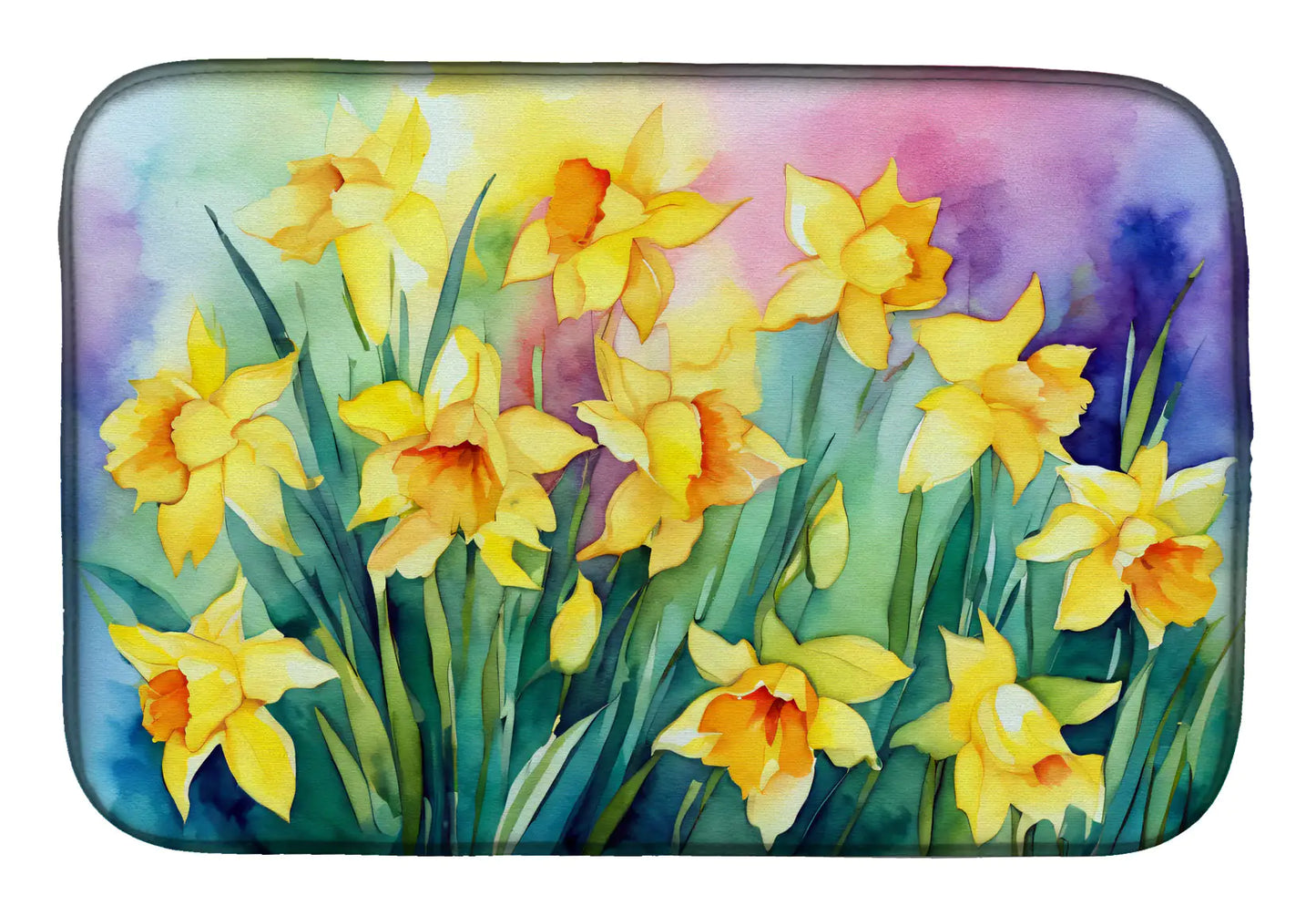 Daffodils in Watercolor Dish Drying Mat