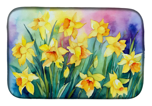 Daffodils in Watercolor Dish Drying Mat