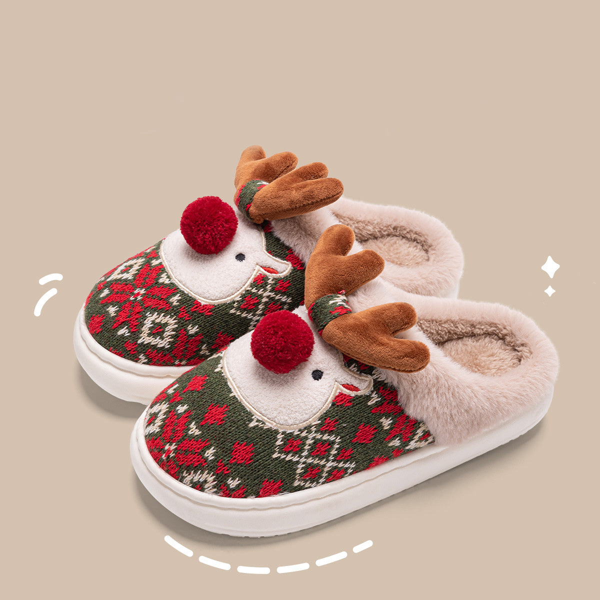 Christmas Elk Plush Slippers Winter Ins Fashion Non-slip Floor Fuzzy