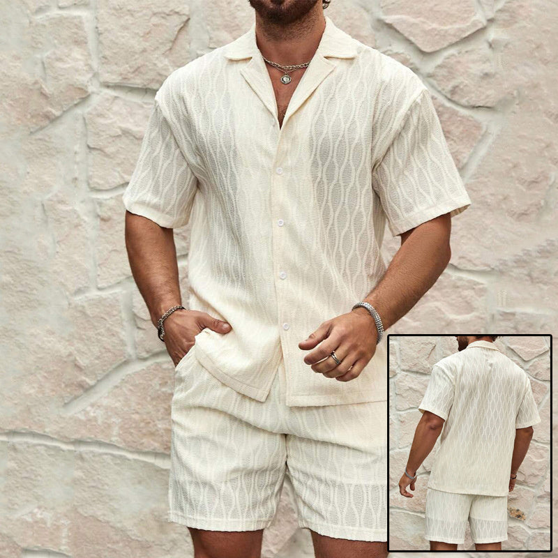 Men Tracksuits Summer Fashion Solid Loose Casual Two Pieces Lapel Button Shirt Shorts All-match Outfits