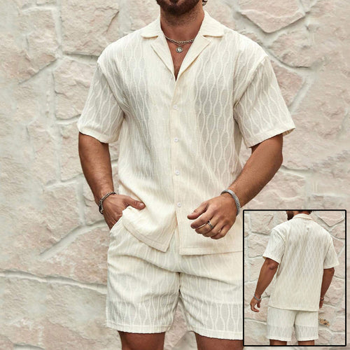 Men Tracksuits Summer Fashion Solid Loose Casual Two Pieces Lapel Button Shirt Shorts All-match Outfits