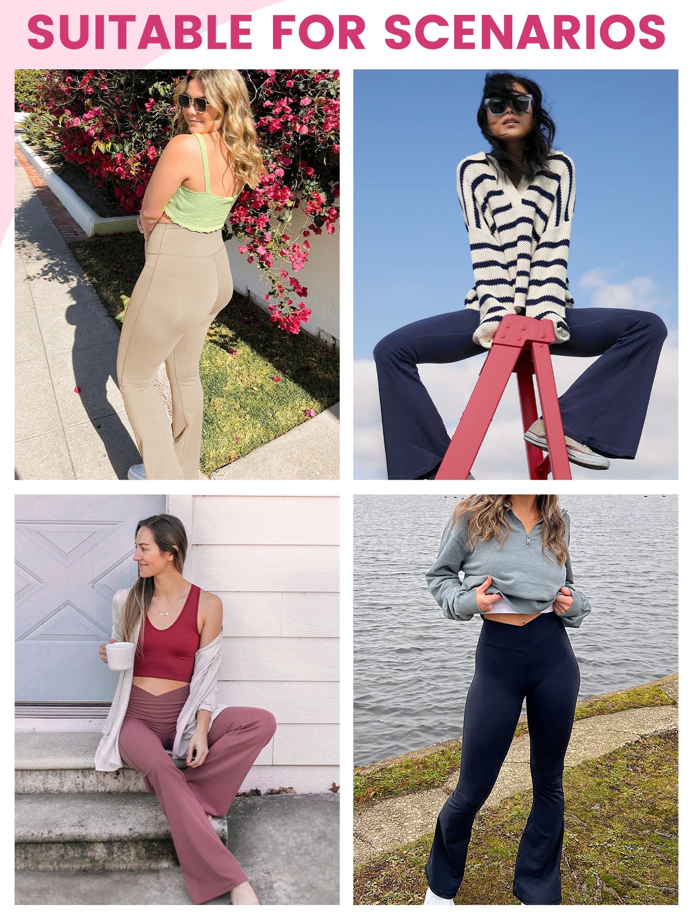 Flare Leggings For Women With Pockets - Crossover High Waisted Black Flared Leggings Yoga Gym Workout