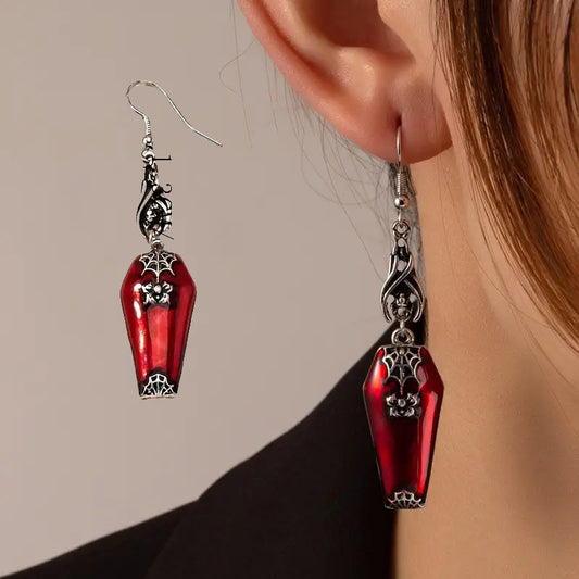 Halloween Ins Style Red Bat Spider Retro Earrings Jewelry
