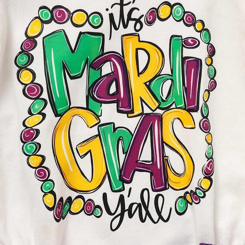 Baby Girls' Mardi Gras Outfit Set Ruffle Sleeve Letter Print Bodysuit, Mesh Tutu Skirt & Hairband