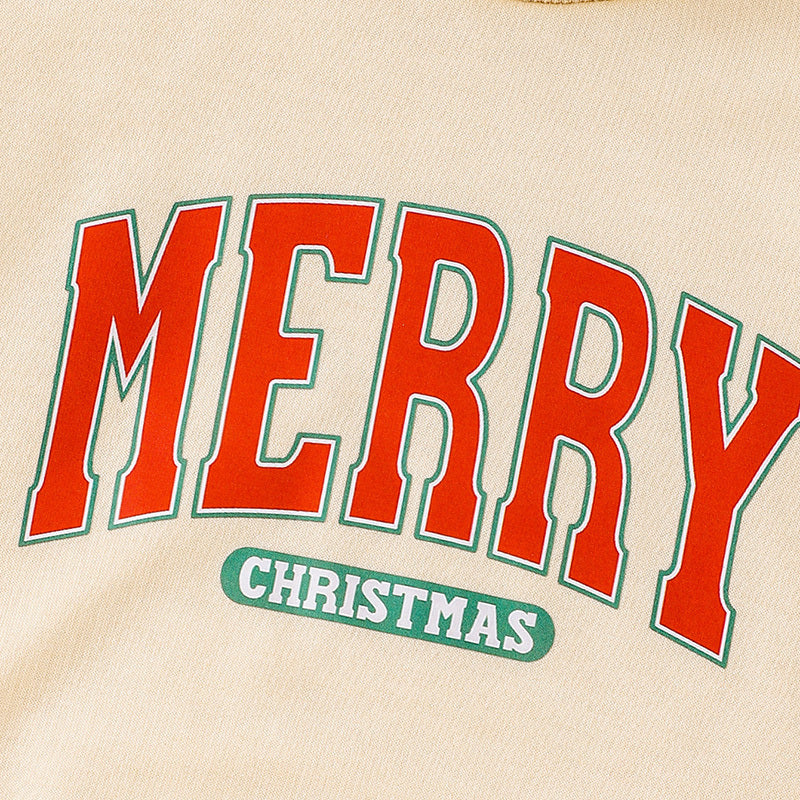 Baby Girls 2Pcs Outfits MERRY Christmas Letter Print Round Neck Long Sleeve Sweatshirt & Pants Set