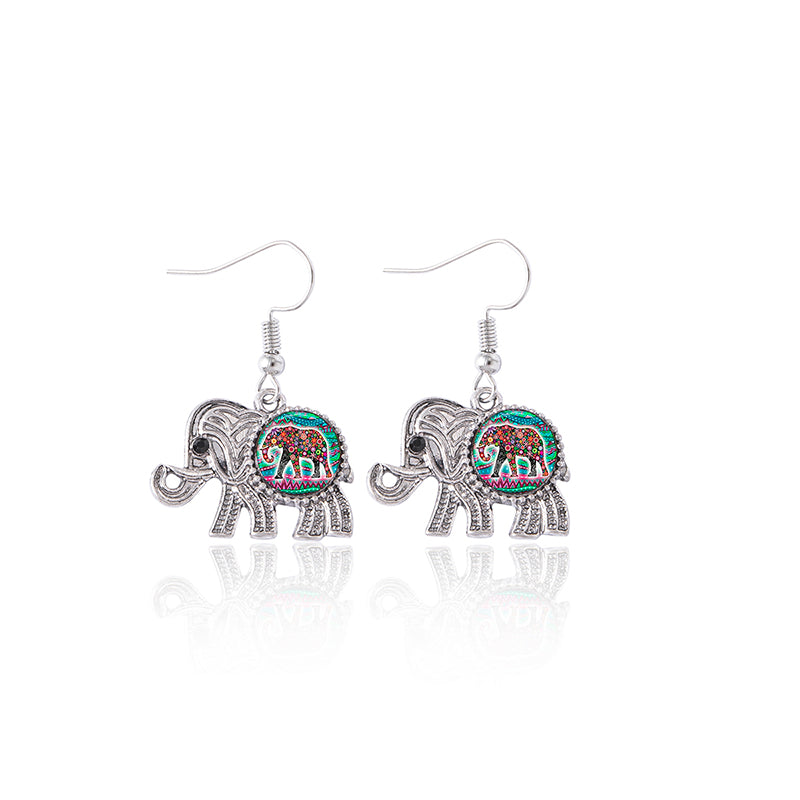 Vintage Silver Elephant Jewelry Set For Women