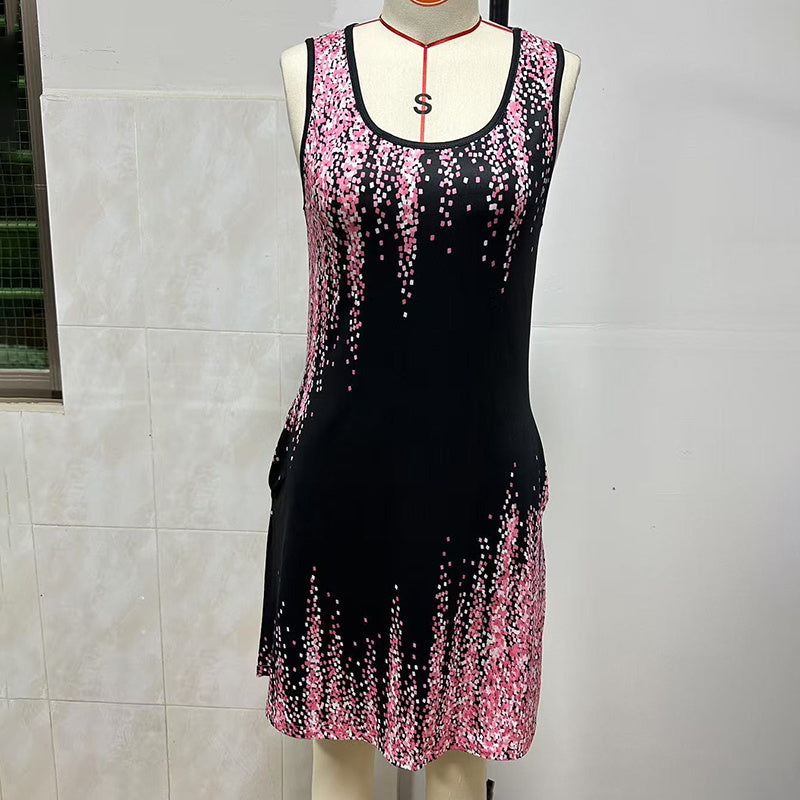 Women's Casual Sundress Summer Beach Graphic Print V Neck Loose Tank Dress