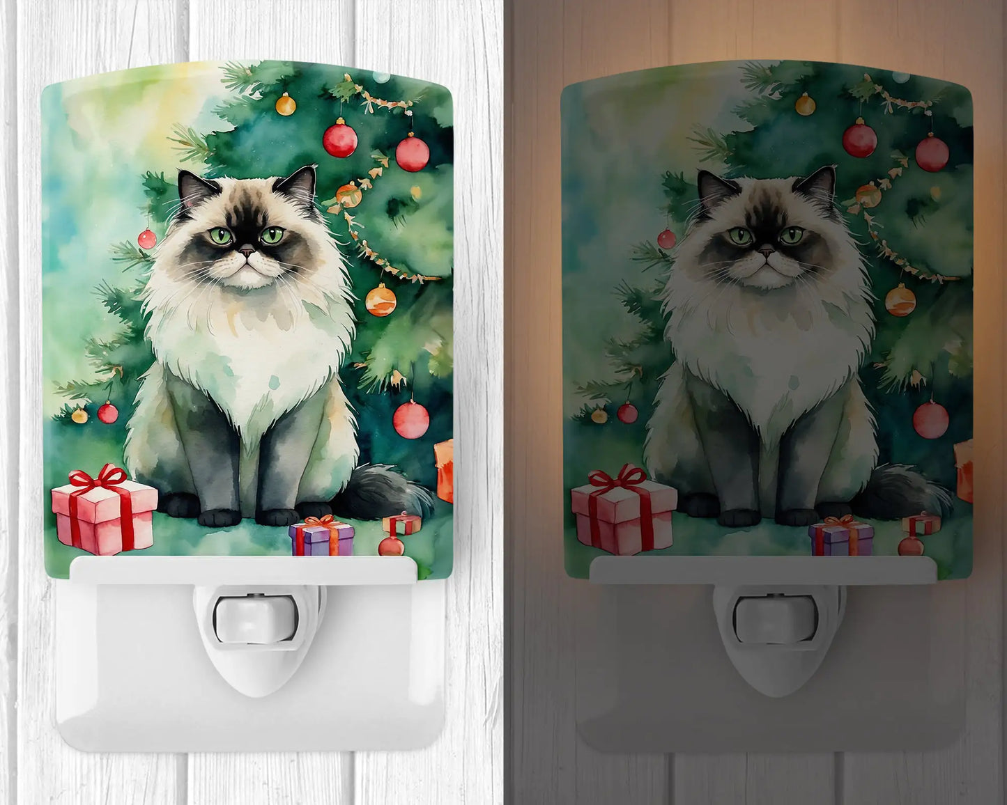 Himalayan Cat By the Christmas Tree Ceramic Night Light
