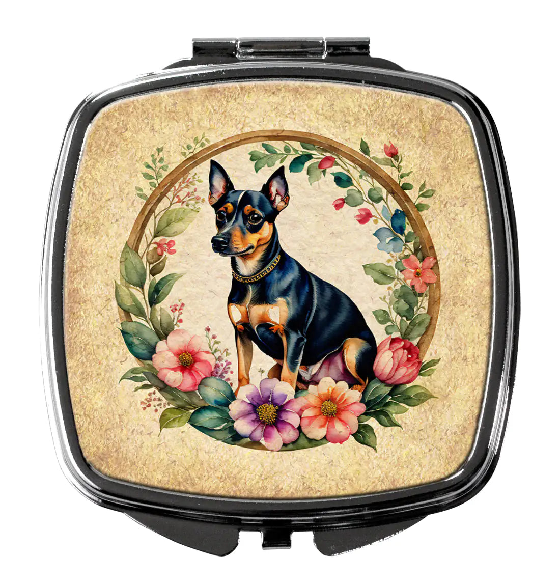 Miniature Pinscher and Flowers Compact Mirror