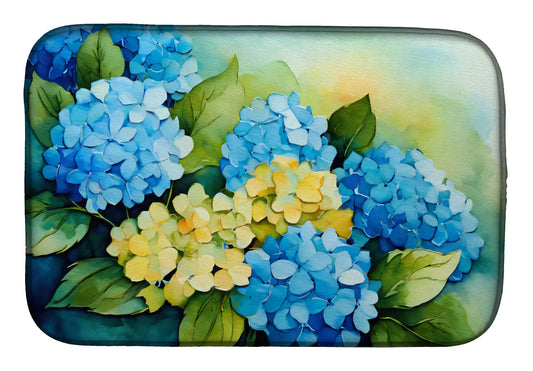 Hydrangeas in Watercolor Dish Drying Mat
