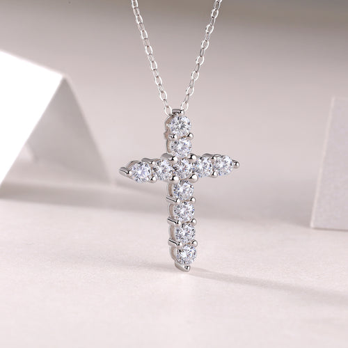 Faith Luxury Fashion Diamond Pendant Necklace Set With Mosan Diamond Silver Ornaments