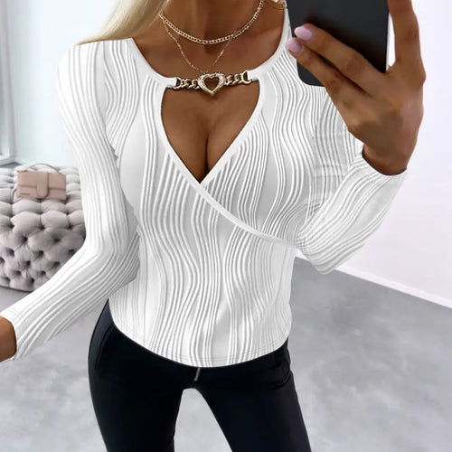 Ladies' Hollowed Out Heart-shaped Chain Decorative Texture Casual Top