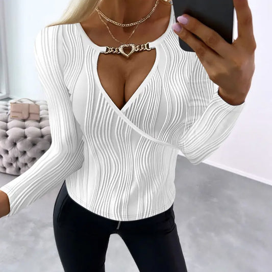 Ladies' Hollowed Out Heart-shaped Chain Decorative Texture Casual Top