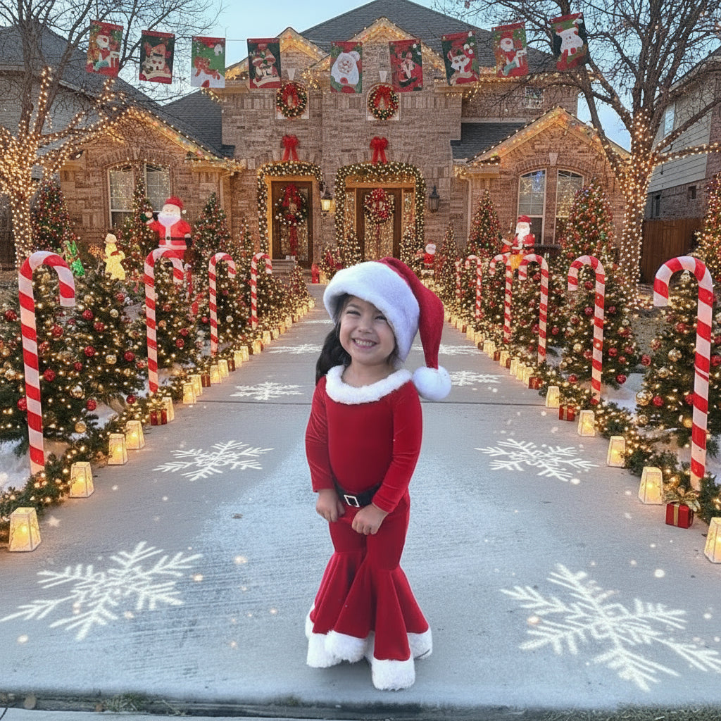 Winter Christmas Long-sleeved Shirt Bell Bottoms Hat Three-piece Children's Clothing