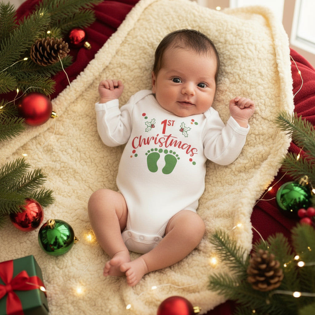 Christmas Newborn Baby White Long Sleeve Jumpsuit